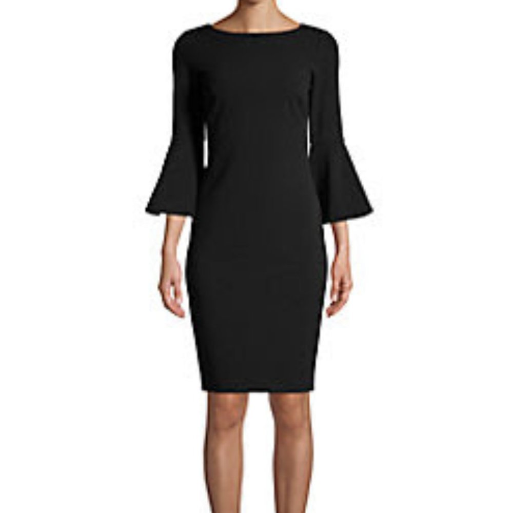 Calvin Klein  Bell-Sleeve Sheath Dress Color: BLACK Size: 8